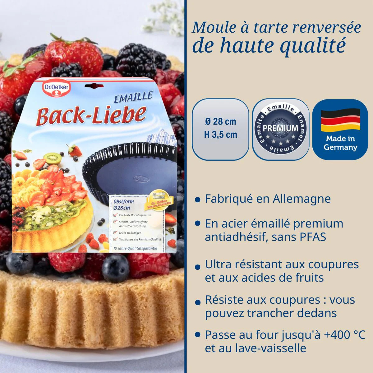 Plat à tarte 28 cm avec revêtement en quartz émaillé Dr.Oetker Back Liebe