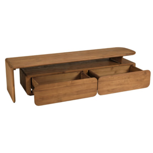 SIXTINE - Meuble TV 2 tiroirs 160x40cm en bois de teck recyclé