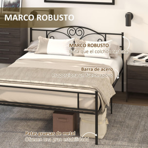 HOMCOM Marco de Cama Doble de Metal para Colchón 150x200 cm con Cabecera y Patas de 31 cm Estructura de Cama Matrimonio con Espacio Bajo de Almacenamiento 158x211x106 cm Negro