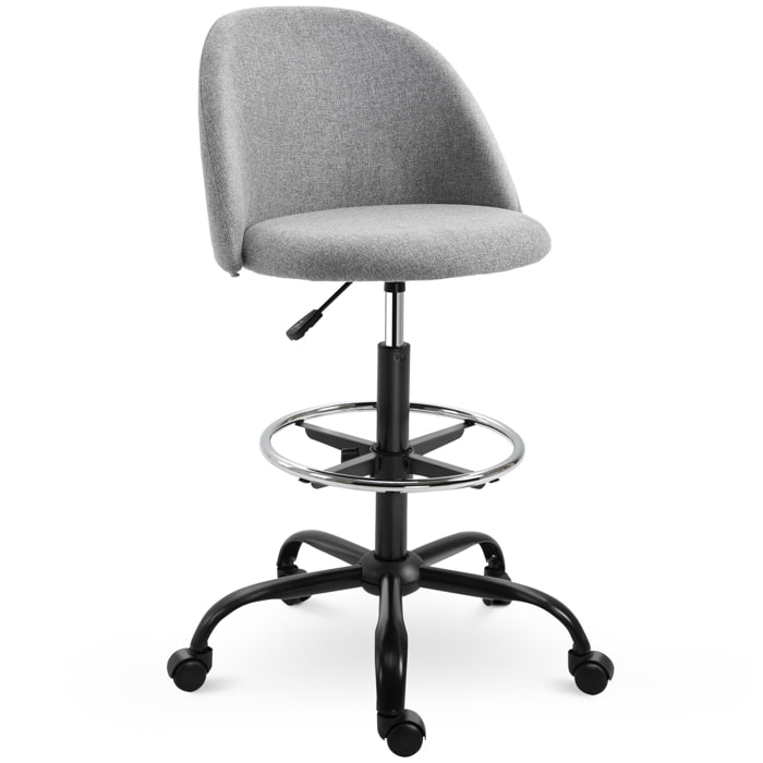 Vinsetto Chaise de bureau assise haute réglable 103-123H cm pivotant 360° lin gris
