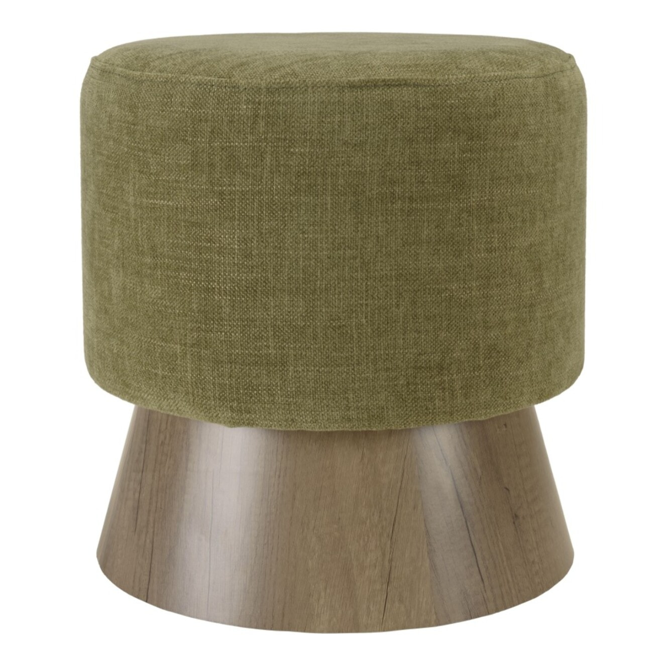 AGATHE - Pouf rond en tissu vert et pied bois D41cm
