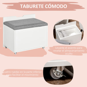 Tocador de Maquillaje con Taburete Oculto y Espejo Abatible, Mesa de Maquillaje con Cajón y 7 Compartimentos, Taburete Acolchado con Almacenamiento, para Espacios Reducidos, Vestidor, Blanco