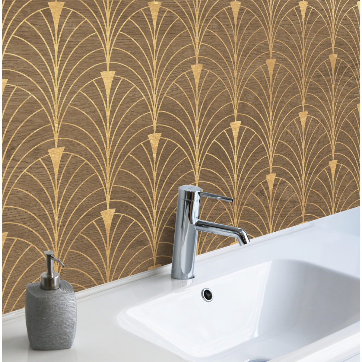 Stickers adhesivos de CERAMIKO - Madera y art-decó dorado 80x210