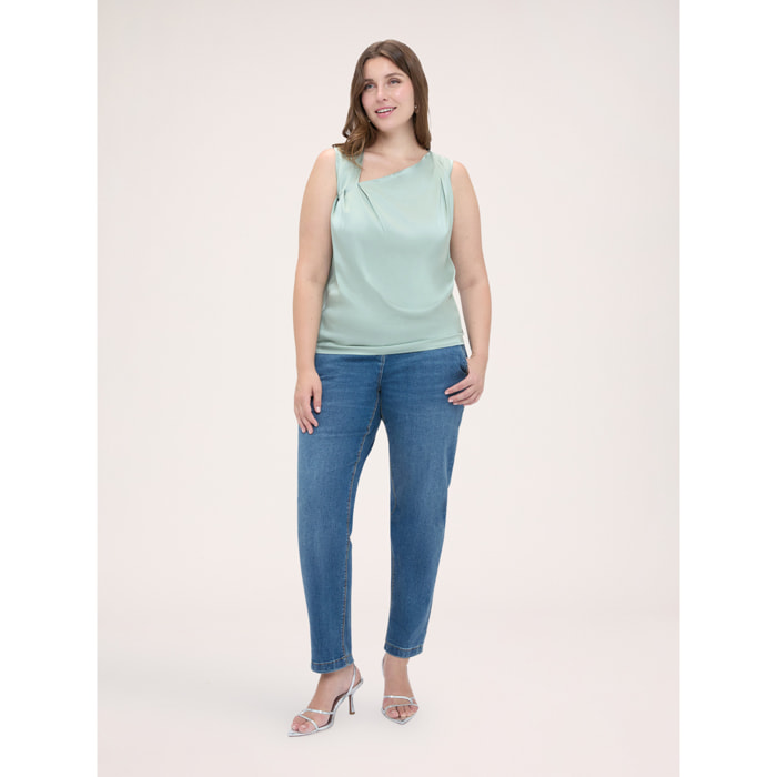 Fiorella Rubino - Blusa in raso stretch con drappeggio asimmetrico - Verde chiaro