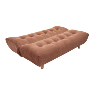 Canapé convertible scandinave 3 places en tissu chenille terre brûlée et bois clair YUMI