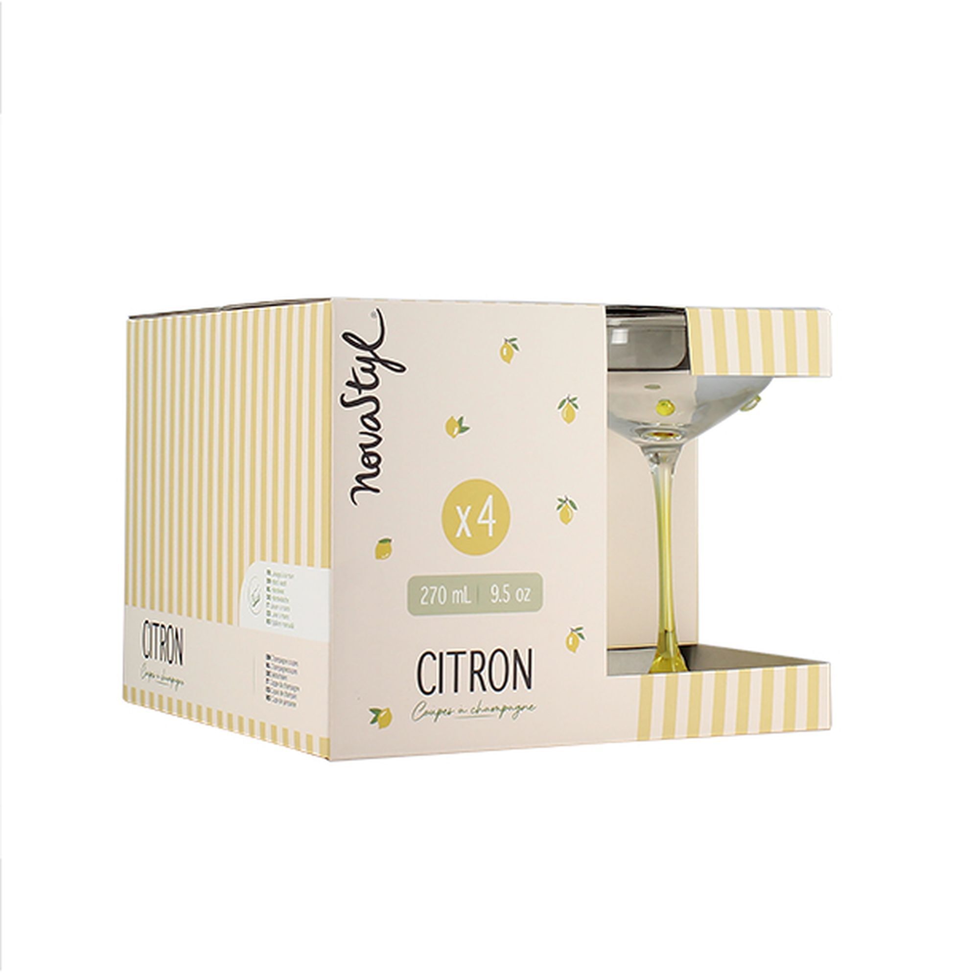 Lot de 4 coupes à champagne 27cl à motif citron CITRON