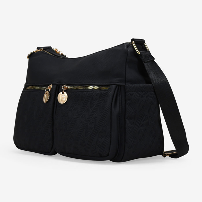 Bolso bandolera negro con bolsillos y doble cremallera