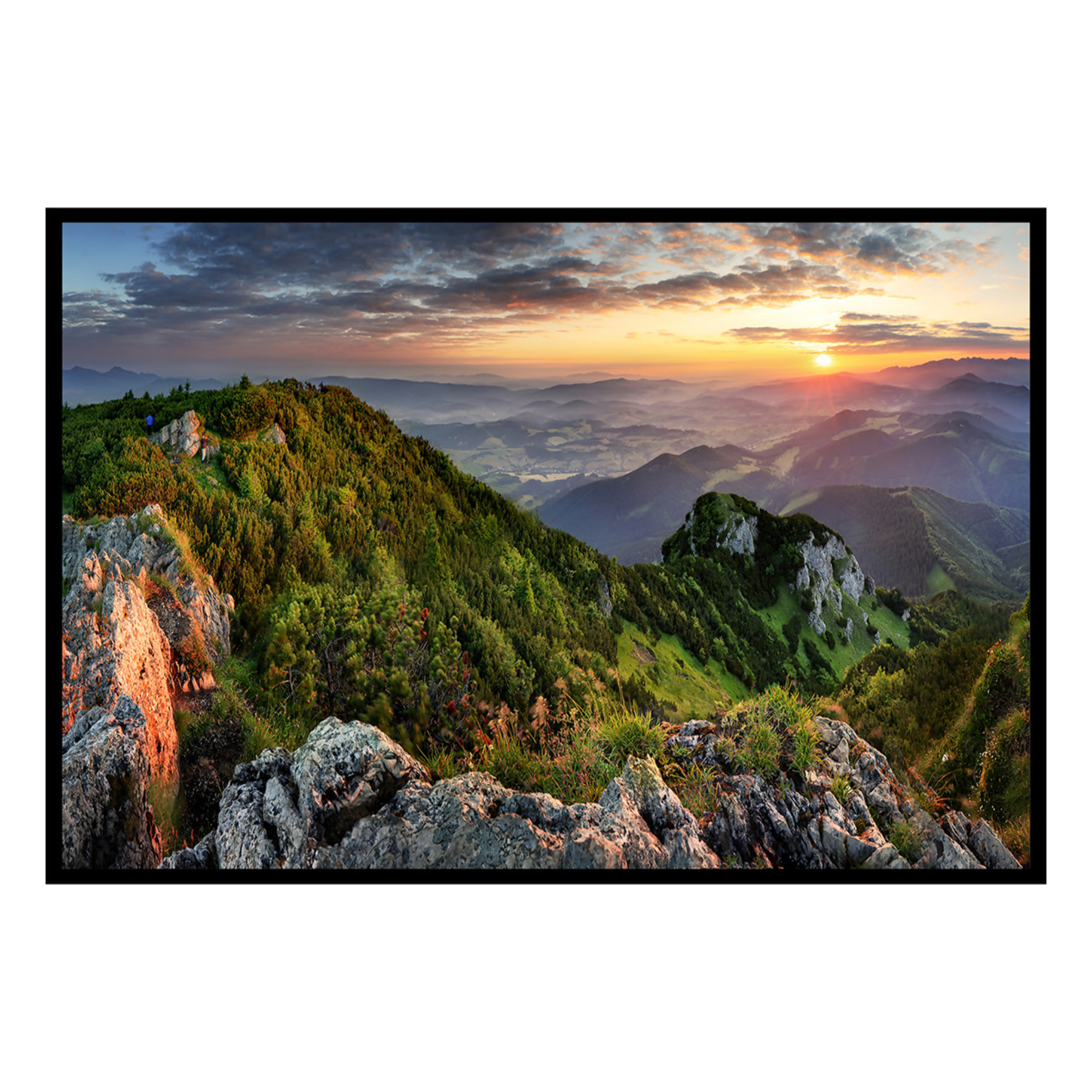 Affiche encadrée Paysage de crête au soleil couchant Affiche + cadre en métal - Noir