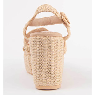 Sandalia De Cuña - Beige - Altura: 10 Cm