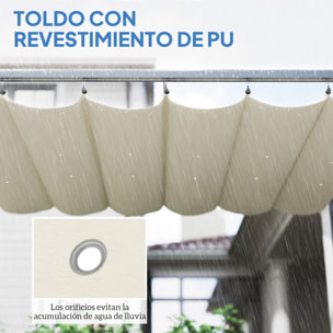 Pérgola de Aluminio con Luces LED 4x3 m Cenador de Jardín Gazebo con Solares Techo Retráctil Impermeable Anti-UV Pabellón para Patio Terraza Crema y Gris