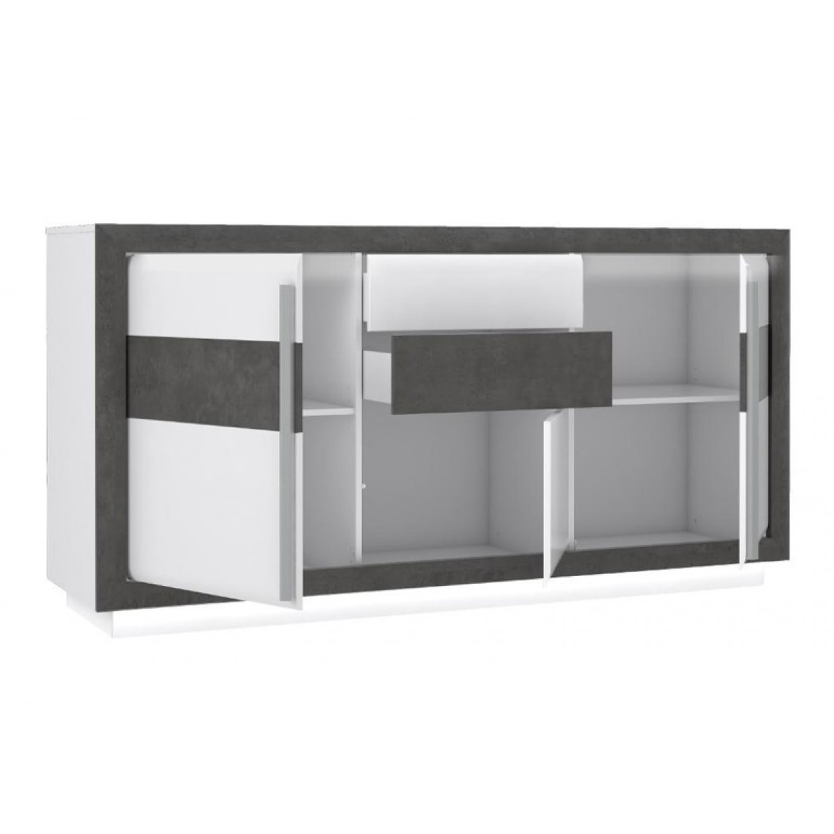 Bahut 3 portes 2 tiroirs béton gris foncé & blanc - MONACO