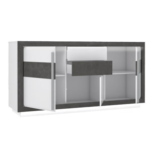 Bahut 3 portes 2 tiroirs béton gris foncé & blanc - MONACO