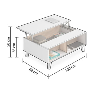 Mesa de centro elevable Niva Blanco Brillo - Roble Canadian