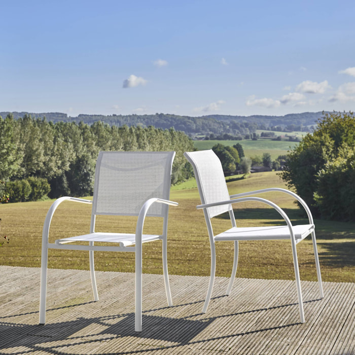 Lot de 2 fauteuils de jardin MILENA en aluminium et textilene blanc. 62 x 55 x 84 cm