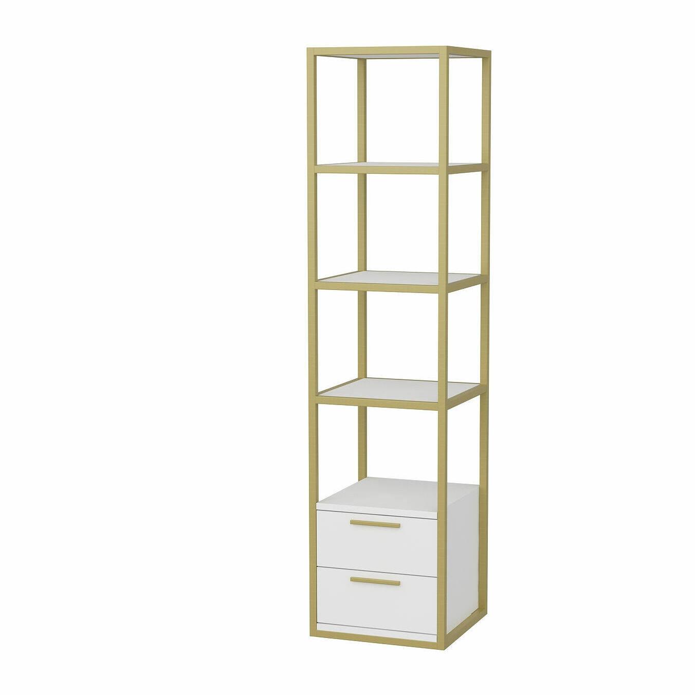 Libreria Dfogliat, Scaffale da ufficio, Mobile portalibri, Biblioteca, 39x39h169 cm, Oro e Bianco