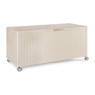 Baule da giardino BRAGA in alluminio beige, con ruote e maniglia effetto legno