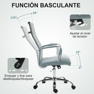 Silla de Escritorio Giratoria Silla de Oficina con Respaldo Alto Altura Ajustable Función Basculante y Reposabrazos Tapizado en Cuero Sintético Gris Claro