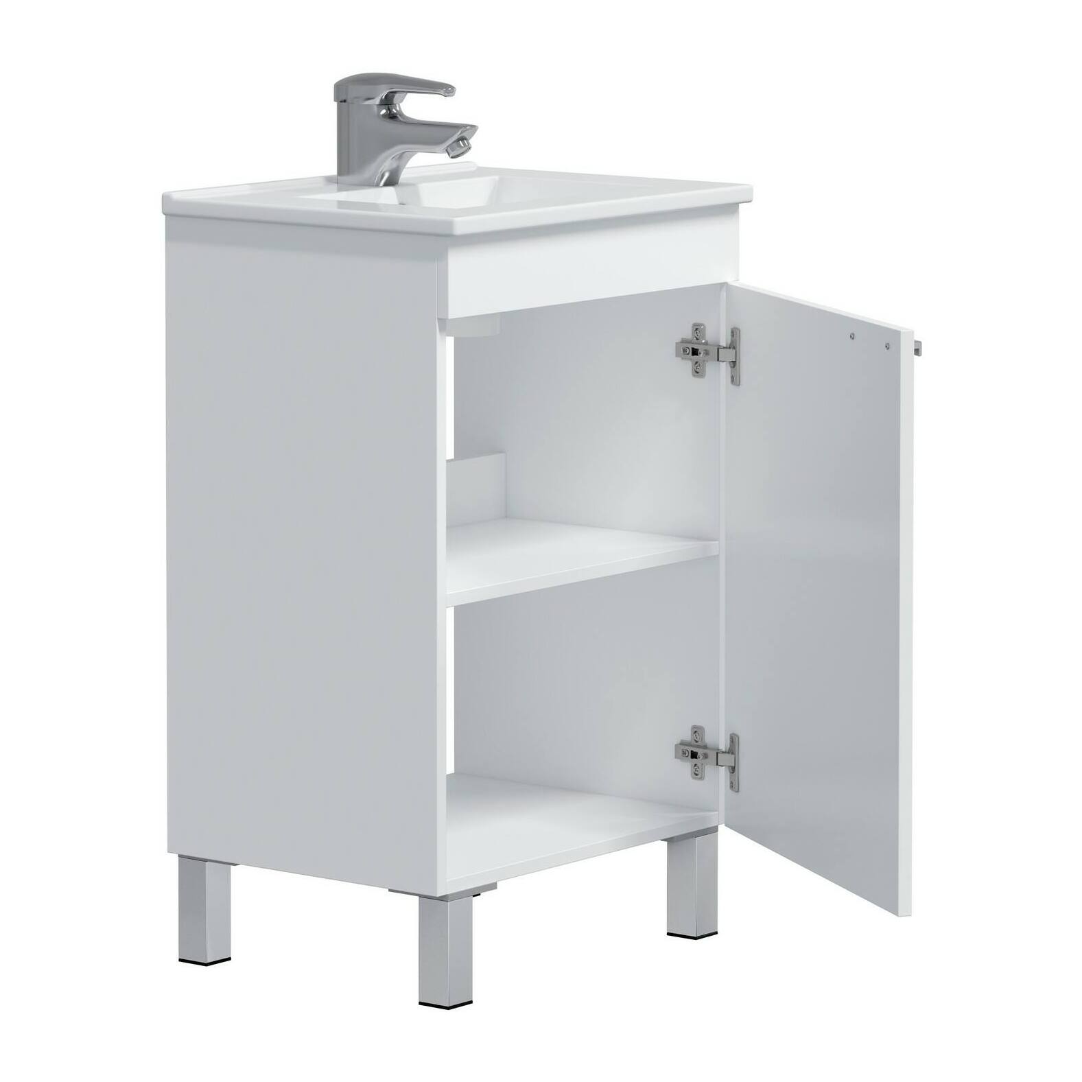 Mobile sottolavabo Iselle, Mobiletto da bagno, Contenitore porta lavabo, Armadio per lavandino, 50x39 h80 cm, Bianco lucido