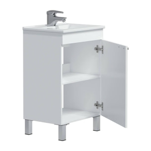 Mobile sottolavabo Iselle, Mobiletto da bagno, Contenitore porta lavabo, Armadio per lavandino, 50x39 h80 cm, Bianco lucido