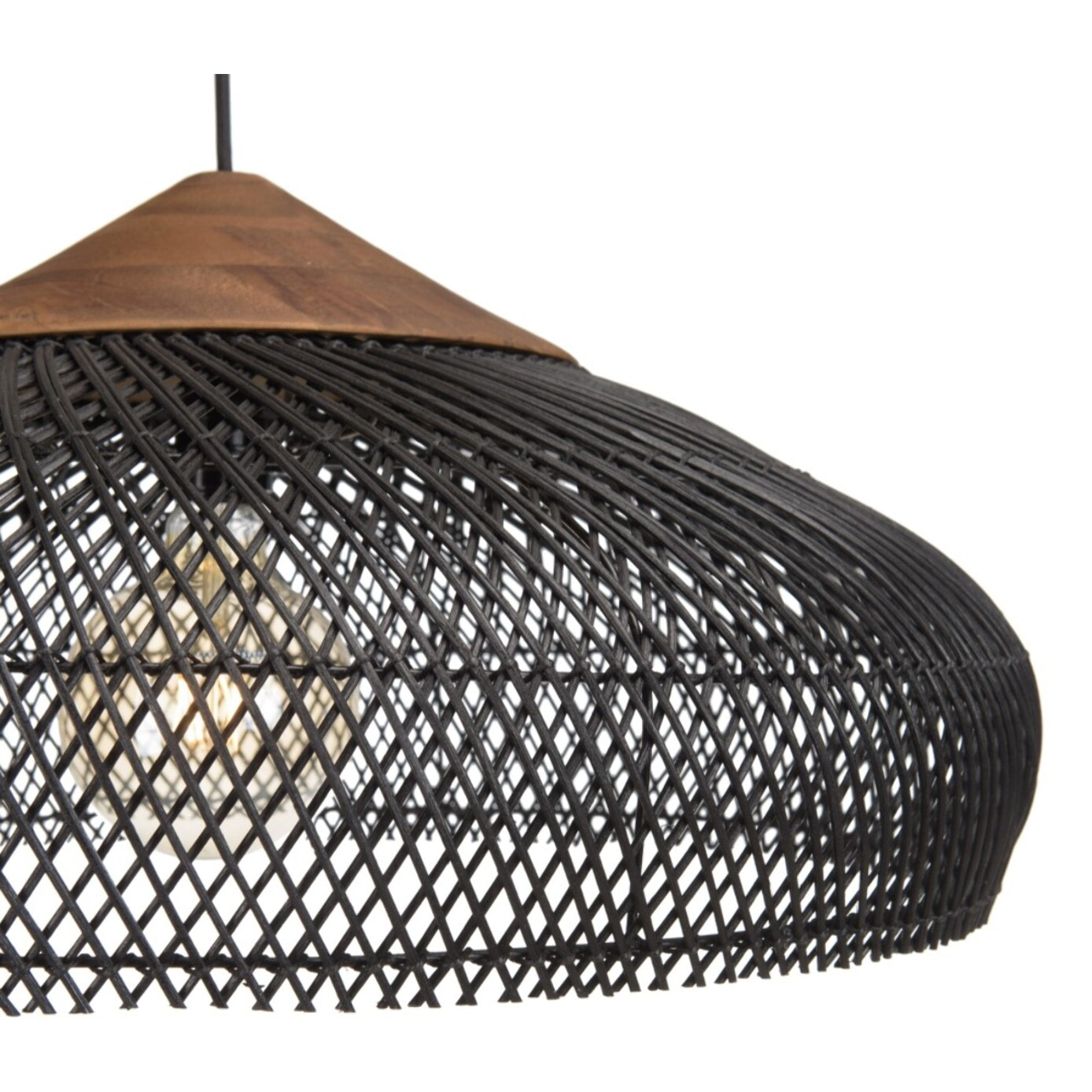 SIXTINE - Suspension 65x65cm en rotin couleur noire et teck recyclé