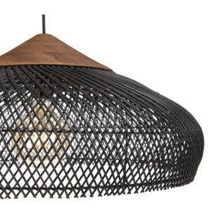 SIXTINE - Suspension 65x65cm en rotin couleur noire et teck recyclé