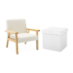 Lot de 2 tabourets de rangement blanc en bouclettes avec coffre pour enfant pliable