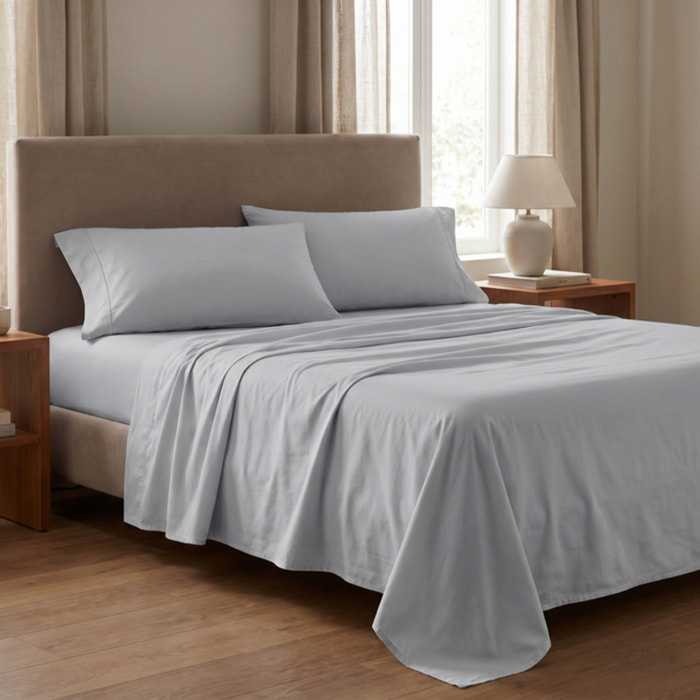 Completo lenzuola matrimoniale in raso di cotone 200 TC, set con lenzuolo sopra sotto con angoli e 2 federe con volani, morbido e traspirante, effetto seta elegante, stile hotel, resistente e facile da lavare, comfort per tutte le stagioni