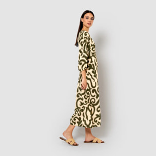 Vestido midi viscosa elaya verde cacería
