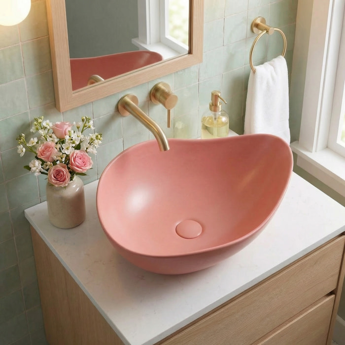 Vasque à poser design asymétrique 50,5 x 38 x 19 cm sans trop-plein rose mat PixL (CEPX5038PM)