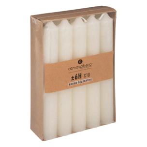 Lot de 10 bougies bâtons "Hugo" blanc ivoire 45g