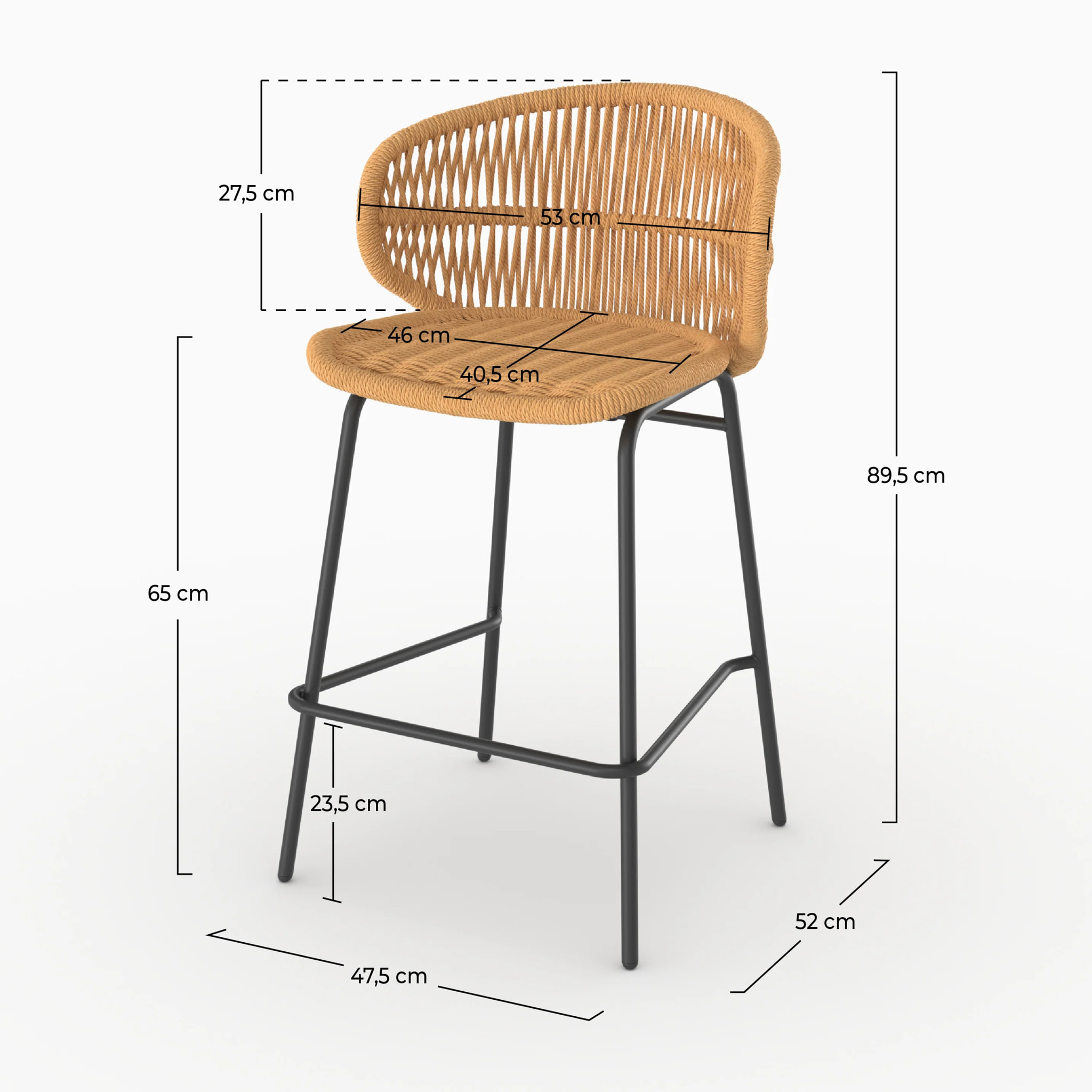 Lot de 2 chaises pour îlot central de jardin 65 cm, rotin synthétique - Lara