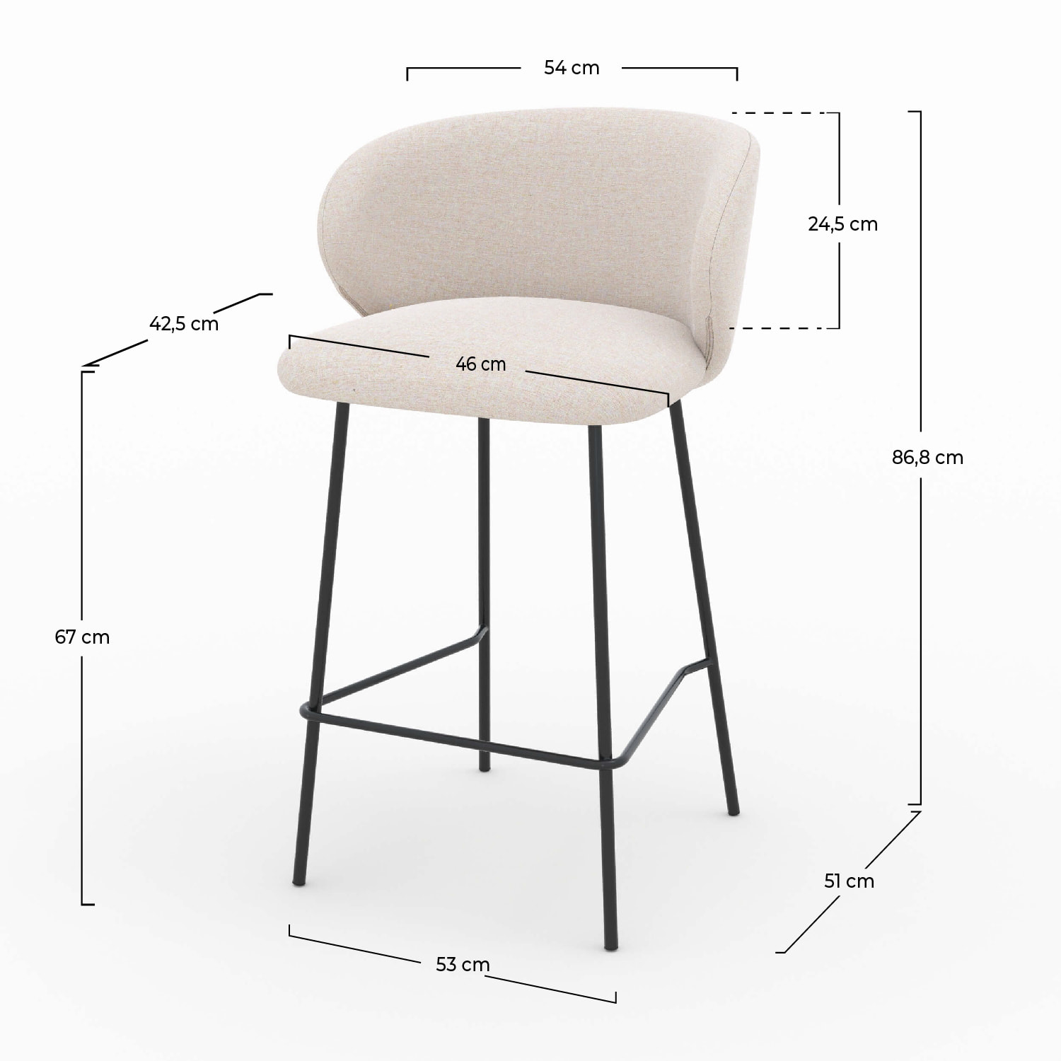 Lot de 2 chaises pour îlot central en tissu beige 68 cm - Victoria