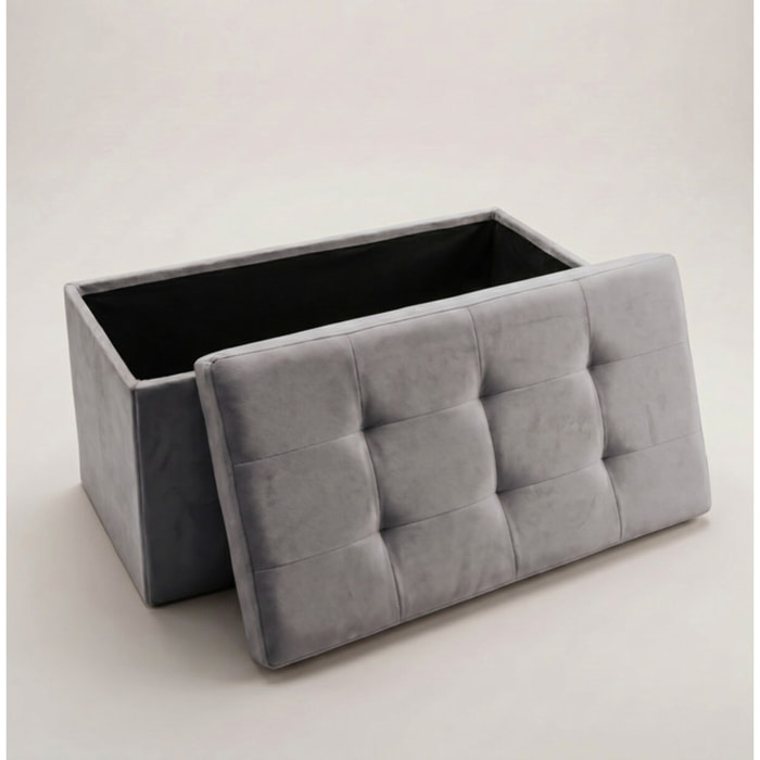 Pouf contenitore in velluto 76x34x34 cm, panca pieghevole con vano capiente, seduta imbottita trapuntata resistente fino a 150 kg, design elegante Double Velvet, salvaspazio ideale per camera soggiorno ingresso e fondo lett