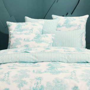 Drap plat percale de coton imprimé bleu Poesie aqua