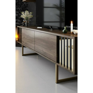 Mobile porta TV Dliveran, Credenza da soggiorno, Armadio basso per TV, Base parete attrezzata, 180x30h48 cm, Noce e Nero