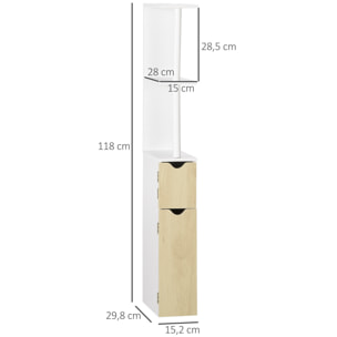 Armario Alto de Baño con 2 Puertas y 2 Estantes Abiertos 15,2x29,8x118cm Natural