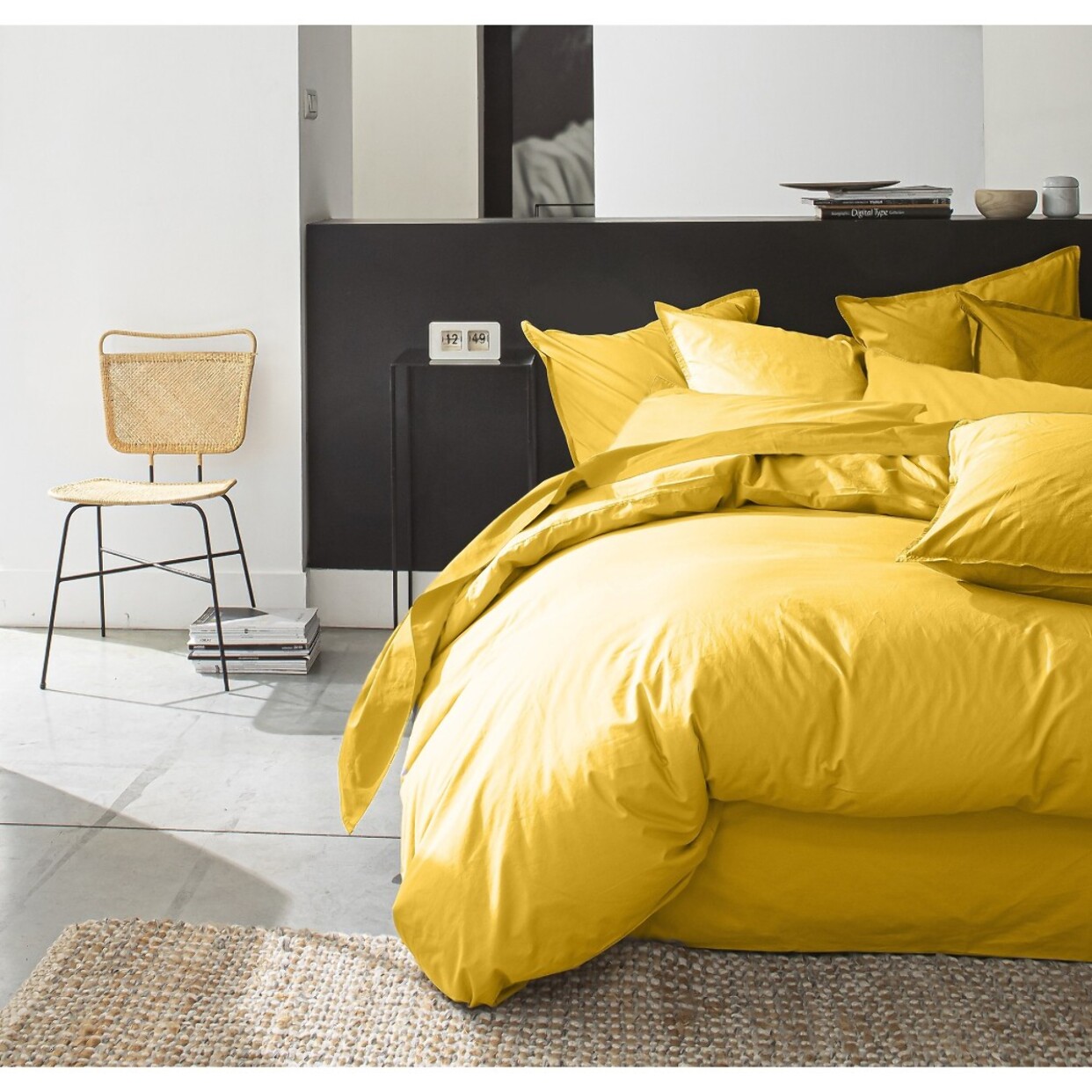 Housse De Couette 100% percale Coton lavé 80fils Jaune