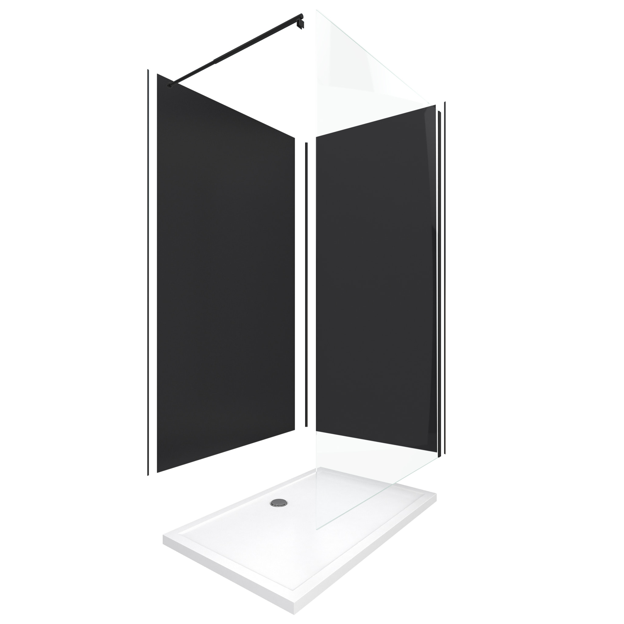 Pack Douche a l'Italienne 90x120 - Kit Panneaux Muraux Noirs + Receveur + Paroi Transparente