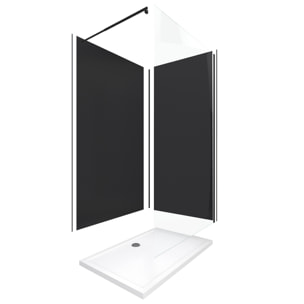 Pack Douche a l'Italienne 90x120 - Kit Panneaux Muraux Noirs + Receveur + Paroi Transparente
