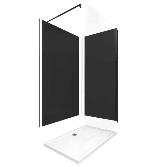 Pack Douche a l'Italienne 90x120 - Kit Panneaux Muraux Noirs + Receveur + Paroi Transparente