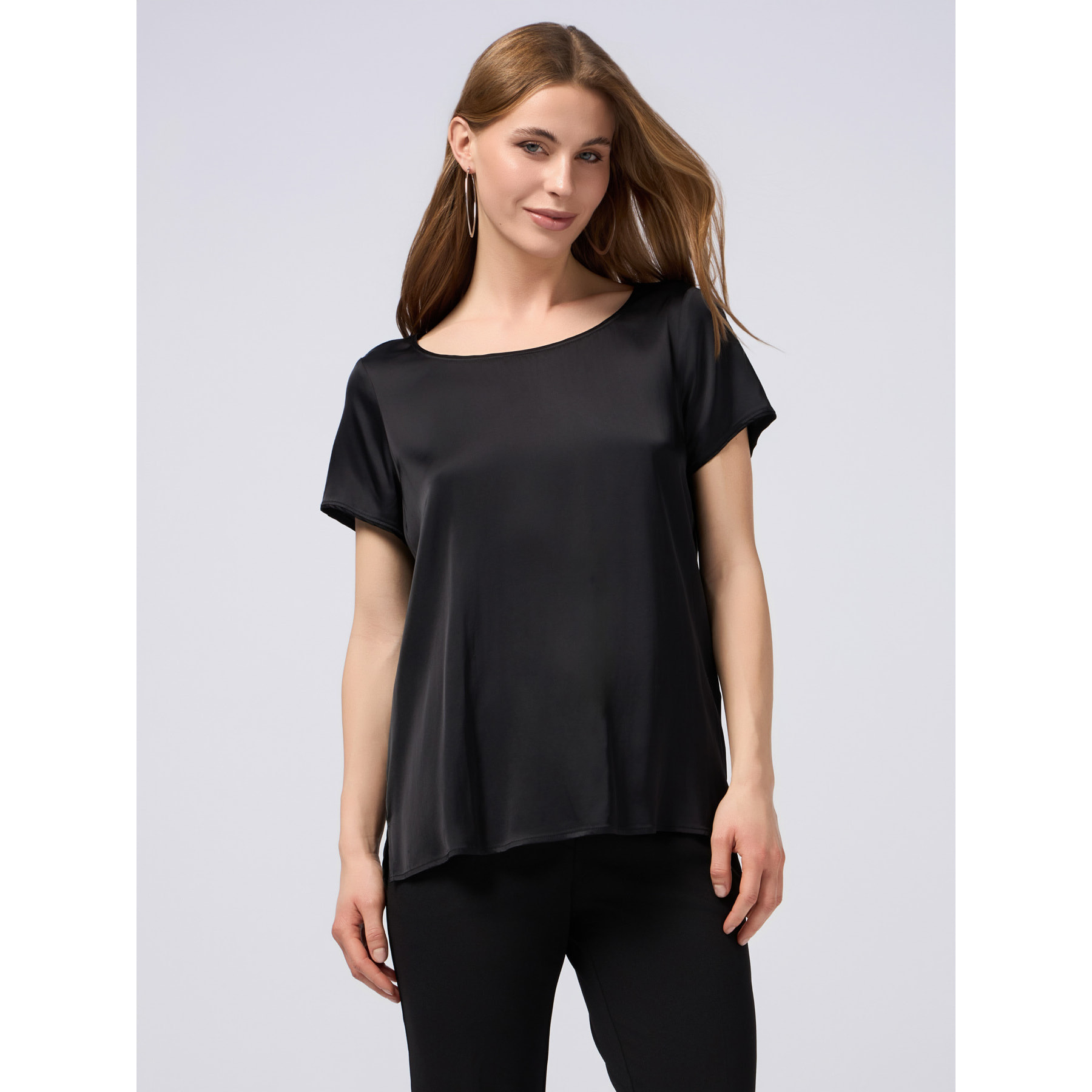 Oltre - Camiseta de raso mezcla de viscosa - Negro