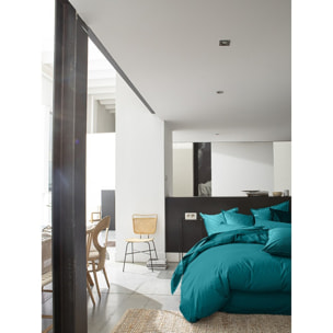 Housse De Couette 100% Percale De Coton Lavé Bleu Canard