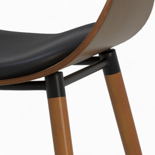 Chaise en cuir synthétique noir et bois plaqué noyer - Polo