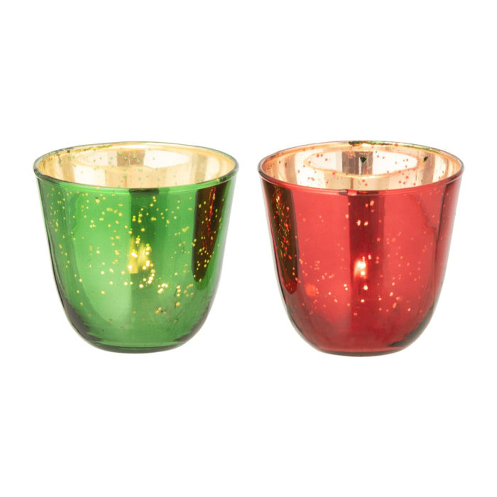 J-Line bougeoir - verre - rouge/vert - 2 pcs