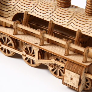 Modello di Legno 3D, design di Treno a vapore con movimento meccanico. 282 pezzi.