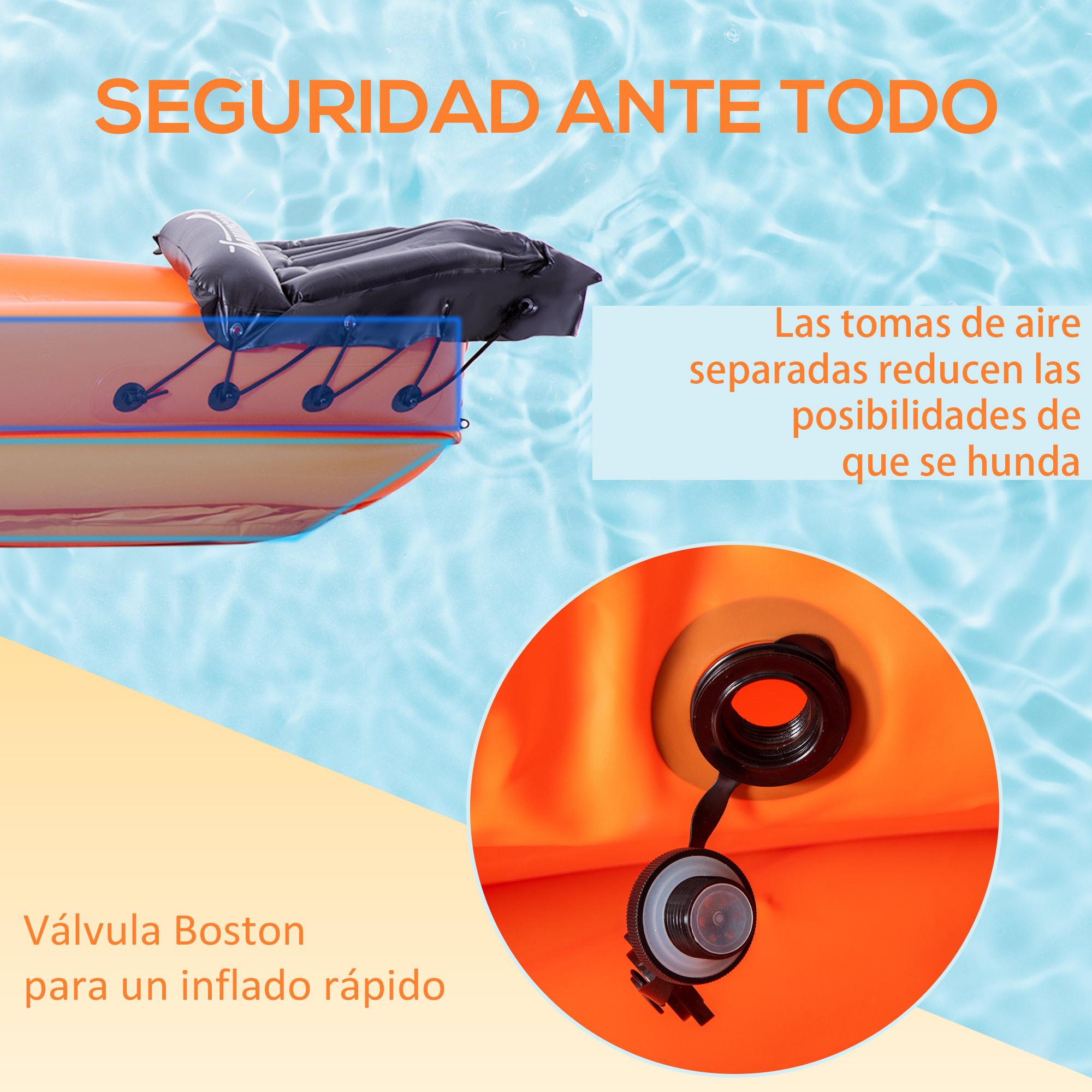 Kayak Hinchable para 1 Persona PVC con Remo y Bomba de Mano 270x93x50 cm Naranja