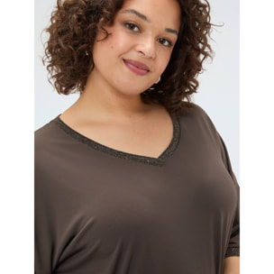 Fiorella Rubino - T-shirt in jersey con bordature lurex - Marrone