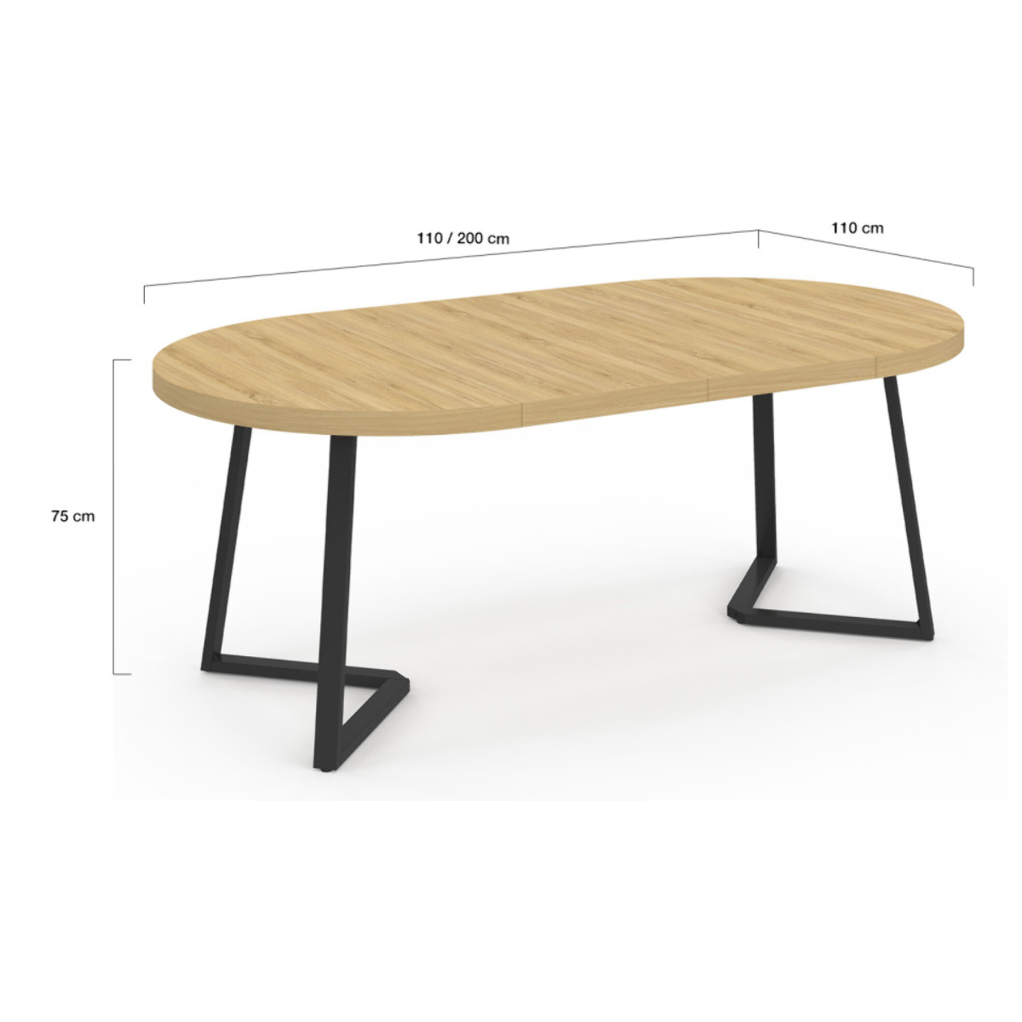 Table à manger ronde extensible Sana bois et noir Ø110-200cm