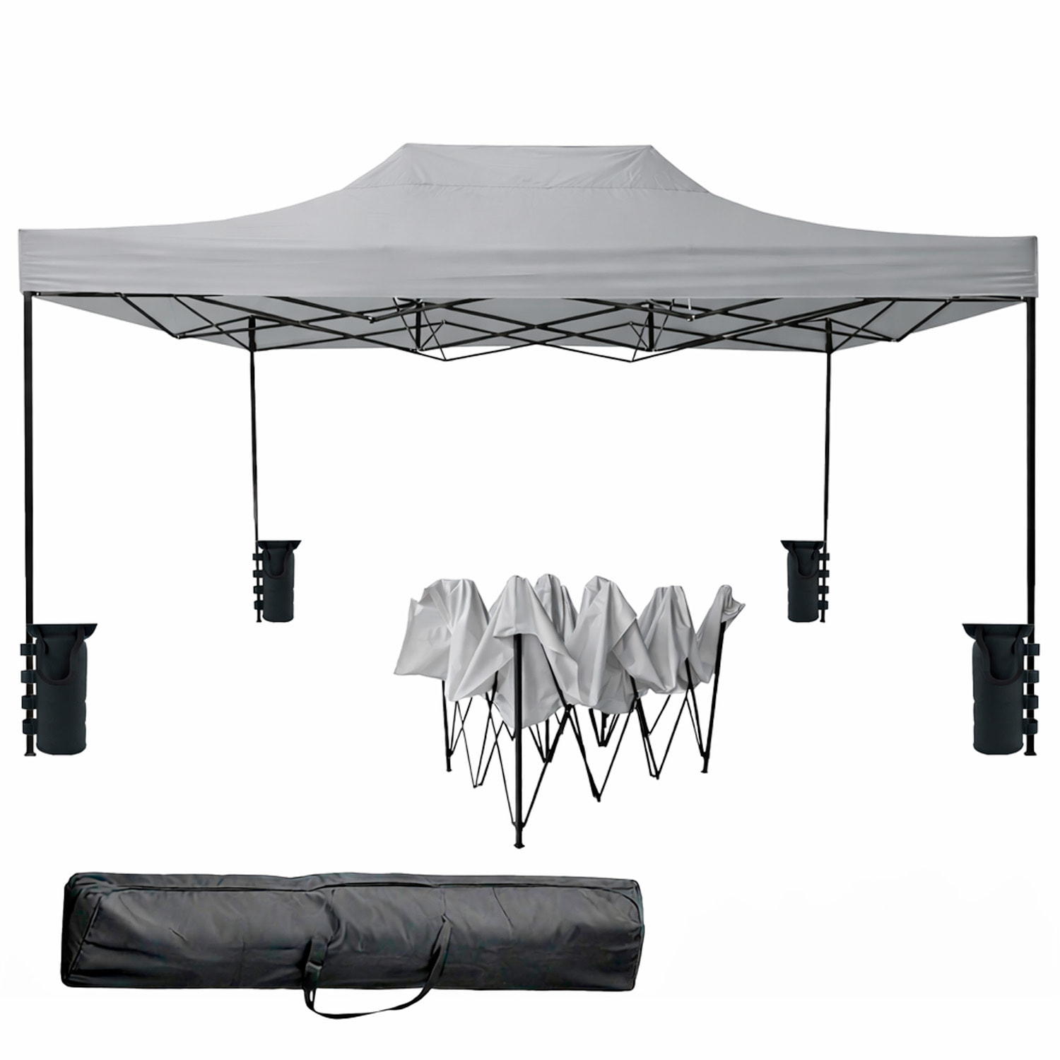 Gazebo Professionale 3x4.5 M Richiudibile Automatico In Acciaio E Telo Oxford 1200D PVC Impermeabile Anti UV Struttura a Fisarmonica con Sacche Grigio