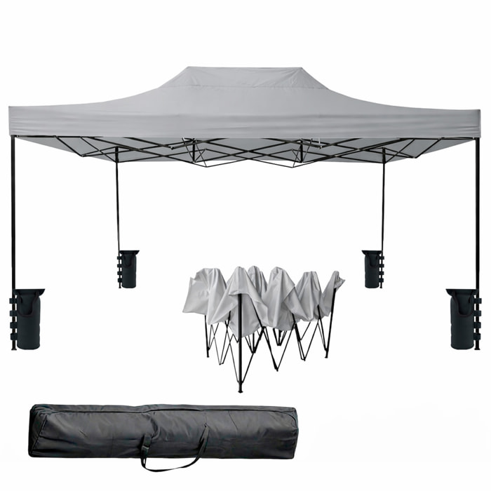 Gazebo Professionale 3x4.5 M Richiudibile Automatico In Acciaio E Telo Oxford 1200D PVC Impermeabile Anti UV Struttura a Fisarmonica con Sacche Grigio